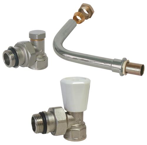 Kit complet de raccordement arrière pour radiateur PER Ø12 à sertir avec robinet manuel - Somatherm